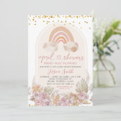 Boho roze Floral over de maan Baby shower Kaart (Staand voorkant)