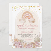 Boho roze Floral over de maan Baby shower Kaart (Voorkant / Achterkant)