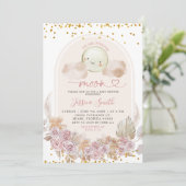 Boho roze Floral over de maan Baby shower Kaart (Staand voorkant)