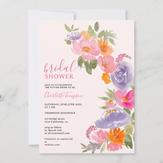  boho roze floral waterverf vrijgezellenfeest kaart (Voorkant)