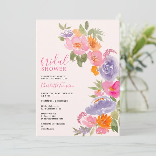  boho roze floral waterverf vrijgezellenfeest kaart (Staand voorkant)