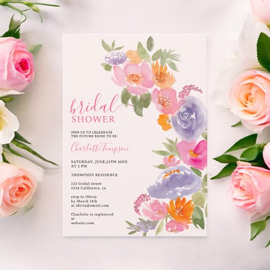  boho roze floral waterverf vrijgezellenfeest kaart