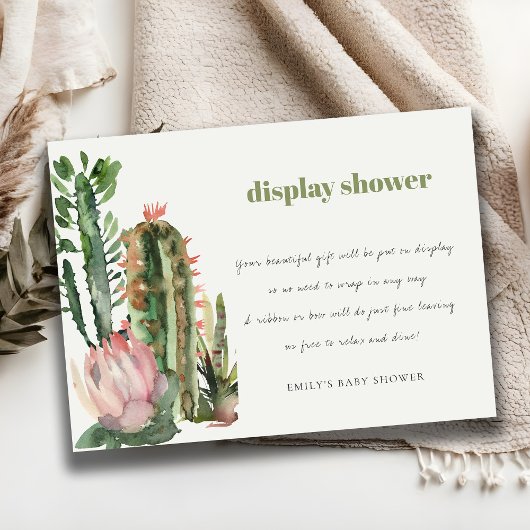 BOHO ROZE FLORALE WOESTIJN CACTUS DISPLAY BABY SHO INFORMATIEKAARTJE