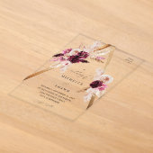 Boho Roze Frame Pampas Gras Bloemen Bruiloft Acryl Uitnodigingen (Laagn)