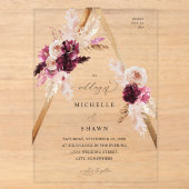 Boho Roze Frame Pampas Gras Bloemen Bruiloft Acryl Uitnodigingen (Voorkant)