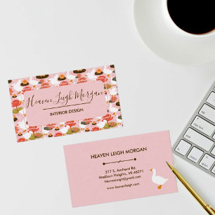 Boho Roze Gans Waterlelie Bloemenpatroon Visitekaartje