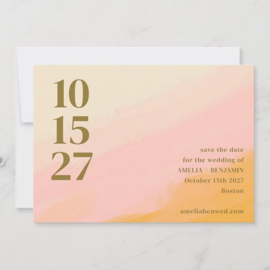 Boho Roze Geel Abstract Waterverf Chic Bruiloft Save The Date (Voorkant)