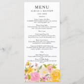 Boho roze geel bloemenbruiloft waterverf menu (Voorkant)