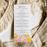 Boho roze geel bloemenbruiloft waterverf menu<br><div class="desc">Verras uw gasten met onze Gele en Roze Bloemen Waterverf Bruiloft Menu. Dit smaakvol vormgegeven menu is voorzien van een mix van boho levendige gele en roze bloemen met weide en wilde waterverven in een bloemenmotief, waardoor een vleugje verfijning aan uw eetervaring wordt toegevoegd. Verhoog uw huwelijksreceptie met een menu...</div>