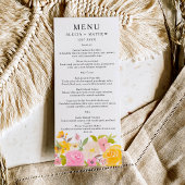 Boho roze geel bloemenbruiloft waterverf menu