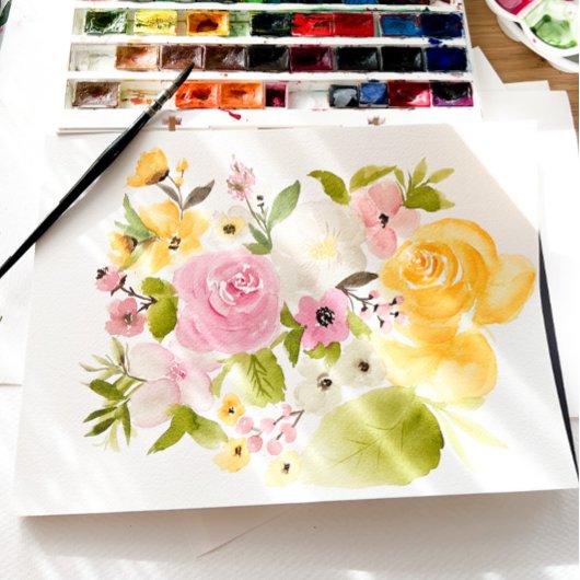 Boho roze geel bloemenbruiloft waterverf menu