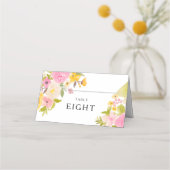Boho roze geel bloemenbruiloft waterverf plaatskaartje (Voorkant)