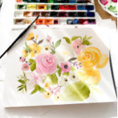 Boho roze geel bloemenbruiloft waterverf plaatskaartje