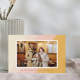 Boho roze geel We hebben nieuwe adres foto verplaa Aankondiging