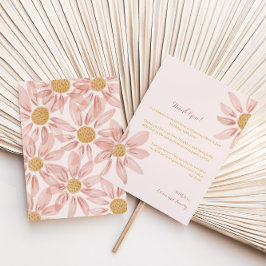 Boho Roze Gele Daisy 1e Verjaardag Dank u kaart