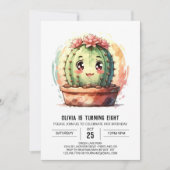 Boho roze gelukkig cactus meisje verjaardag kaart (Voorkant)