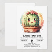 Boho roze gelukkig cactus meisje verjaardag kaart (Voorkant / Achterkant)