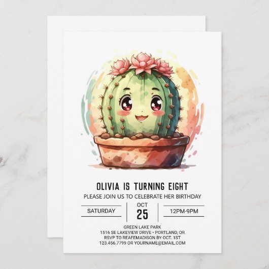 Boho roze gelukkig cactus meisje verjaardag kaart (Voorkant / Achterkant)