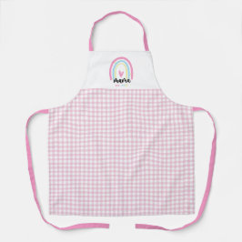 Boho Roze Gingham Custom Mama Oprichtingsjaar aand Schort