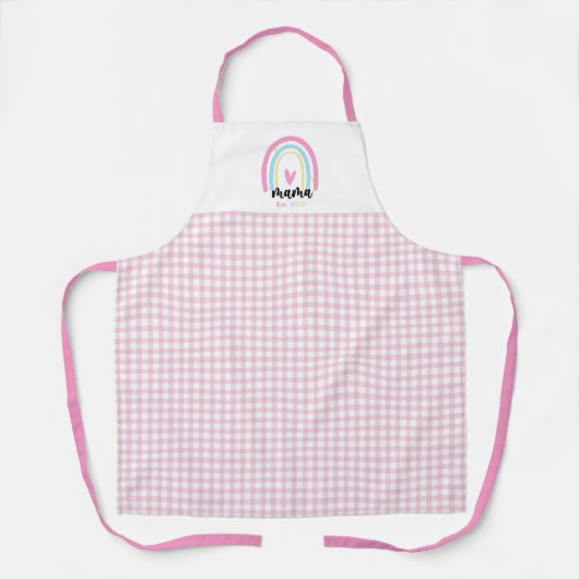 Boho Roze Gingham Custom Mama Oprichtingsjaar aand Schort (Voorkant)