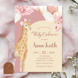 Boho Roze Giraffe Savana Baby Shower Uitnodiging