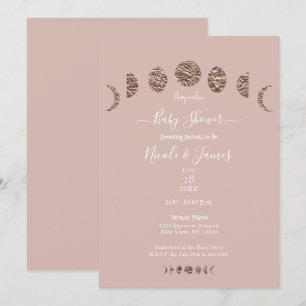 Boho Roze Glans Maanfasen Moderne Babyborrel Kaart