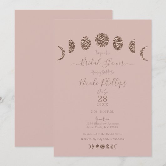 Boho Roze Glans Maanfasen Moderne Bruidsdouche  Kaart (Voorkant / Achterkant)
