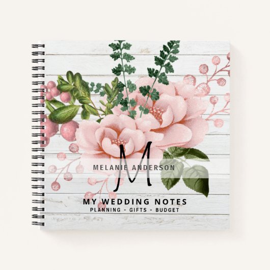 Boho Roze Goud Rozen Bloemen Bruiloft Planning Notitieboek (Voorkant)