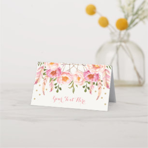 Boho Roze Gouden Bloemendroomvanger Verjaardagsfee Plaatskaartje