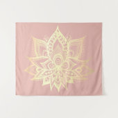 Boho Roze Gouden Lotus Bloem Mandala Art Wandkleed (Voorkant (horizontaal))