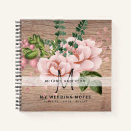 Boho Roze Gouden Rozen Bloemen Trouwplanning Notitieboek