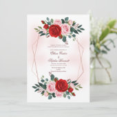 Boho Roze Gouden Zeshoek Bloemige Bruiloft Kaart (Staand voorkant)