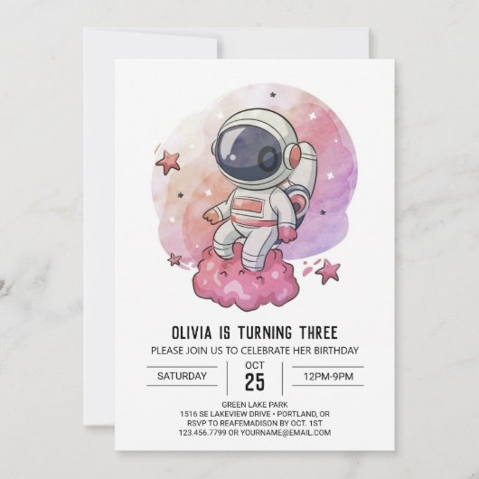 Boho roze grillen astronaut verjaardag kaart (Voorkant)