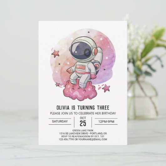 Boho roze grillen astronaut verjaardag kaart (Staand voorkant)