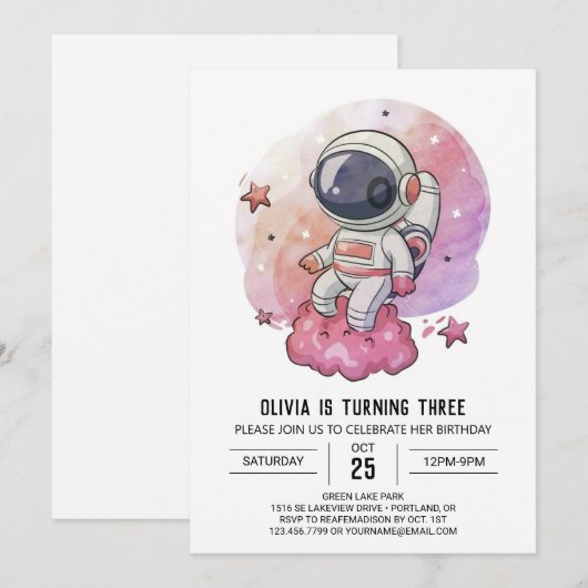 Boho roze grillen astronaut verjaardag kaart (Voorkant / Achterkant)