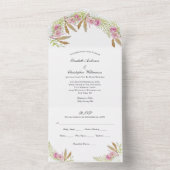 Boho Roze Groen Botanisch Bloemend Huwelijk  All In One Uitnodiging (Binnen)