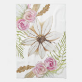 Boho Roze Groen Bruin Wit Bloem Modieus Theedoek (Verticaal)