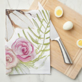 Boho Roze Groen Bruin Wit Bloemig Trendy Theedoek (Quarter Fold)