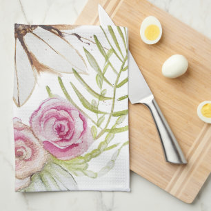 Boho Roze Groen Bruin Wit Bloemig Trendy Theedoek