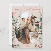 Boho roze groen gebladerte foto kerst Kaart (Voorkant)
