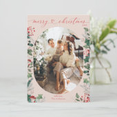 Boho roze groen gebladerte foto kerst Kaart (Staand voorkant)