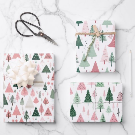 Boho roze groen grillige seizoensgebonden kerstbom inpakpapier vel (Voorkant)
