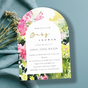 Boho Roze Groen Tropisch Bougainvillea Baby shower Kaart