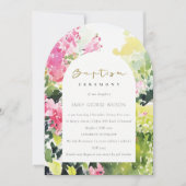 Boho Roze Groen Tropische Bougainvillea Doop Kaart (Voorkant)