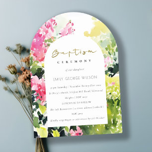 Boho Roze Groen Tropische Bougainvillea Doop Kaart