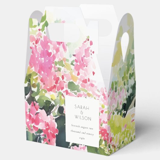 Boho Roze Groen Tropische Bougainvillea Huwelijk Bedankdoosjes (Geopend)