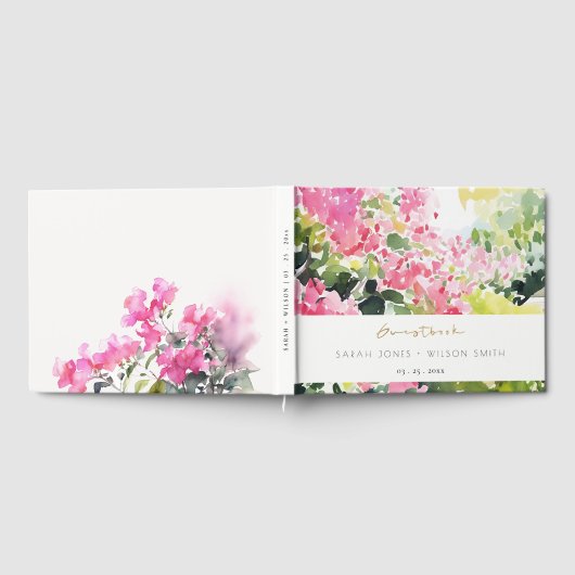 Boho Roze Groen Tropische Bougainvillea Huwelijk Gastenboek (Volledig)
