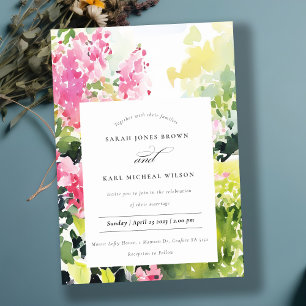 Boho Roze Groen Tropische Bougainvillea Huwelijk Kaart