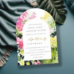 Boho Roze Groen Tropische Bougainvillea Huwelijk Kaart