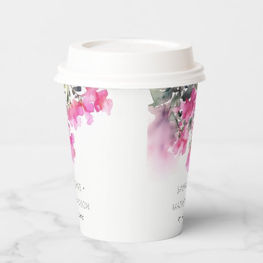 Boho Roze Groen Tropische Bougainvillea Huwelijk Papieren Bekers (Links)